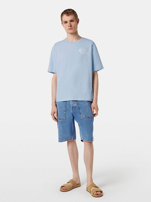 Scotch And Soda Slub Broderi T-shirt Blått Model / Voorkant