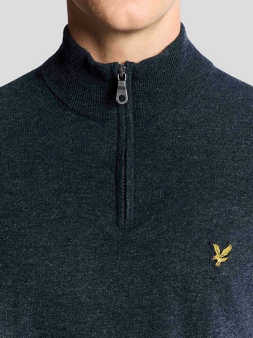 Lyle & Scott Halv Zip Pullover Lamull Marinblå Model / Detail