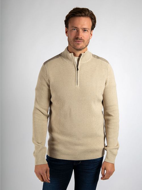 Maglione Half Zip Suitable Patch ecru Model / Voorkant con Stefan