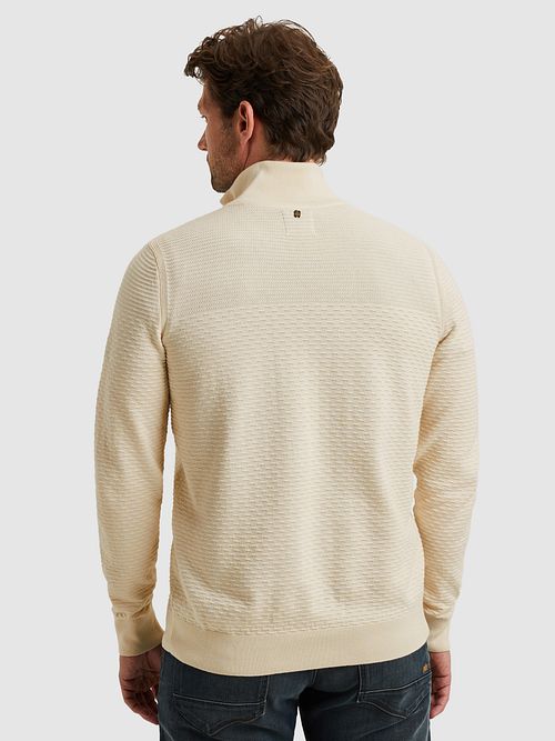 Maglione PME Legend Half Zip Structure Mouliné Ecru Model / Achterkant