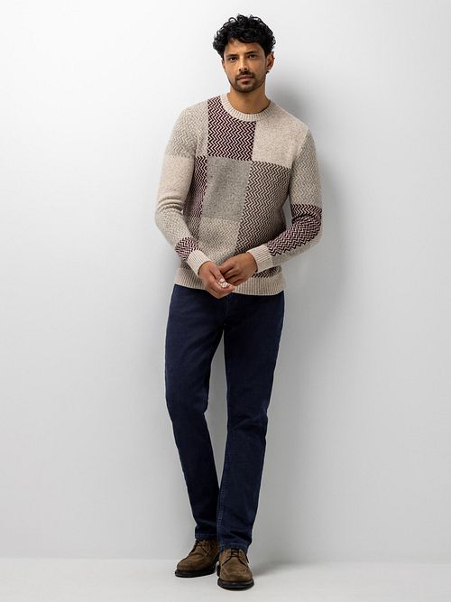 Maglione State of Art girocollo a blocchi di colore bordeaux Model / Voorkant