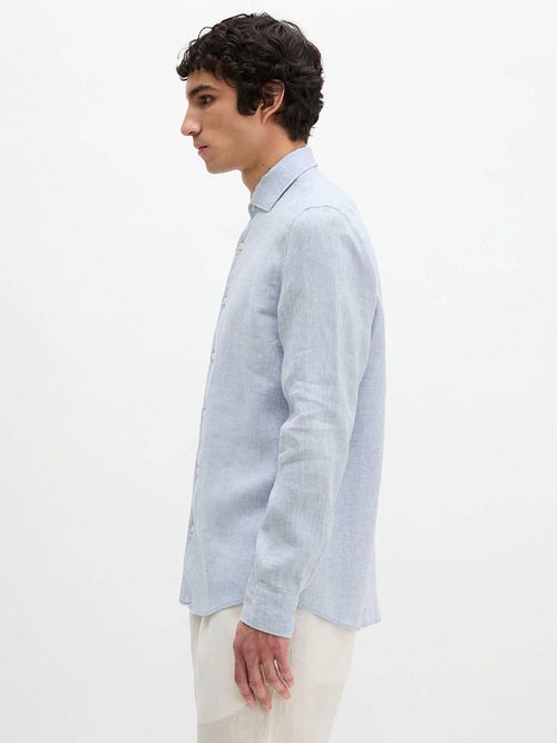Marc O'Polo Chemise en Lin Bleu Clair Model / Zijkant