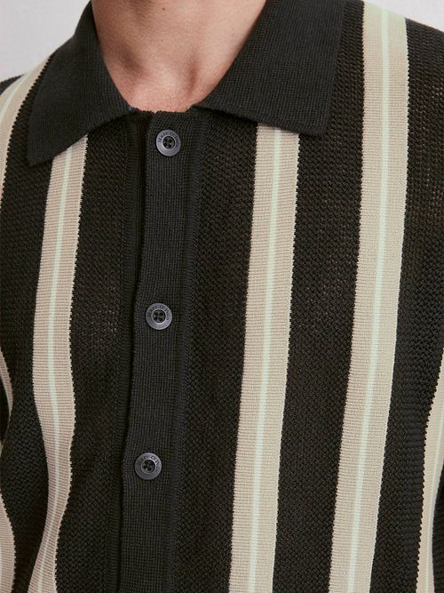 Marc O'Polo Chemise Knitted Crochet Manches Courtes Noir Model / Detail