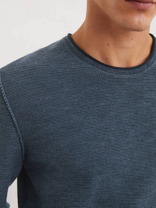 Marc O'Polo Genser Med Rund Hals I Bomull Og Lin, Mørkeblå Model / Detail