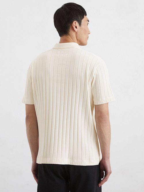 Marc O'Polo Knitted Poloshirt Rib Structure Off White Model / Achterkant