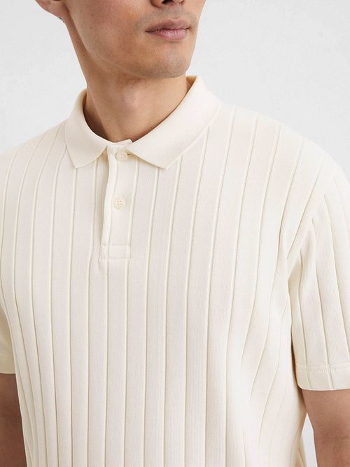 Marc O'Polo Knitted Poloshirt Rib Structure Off White Model / Detail
