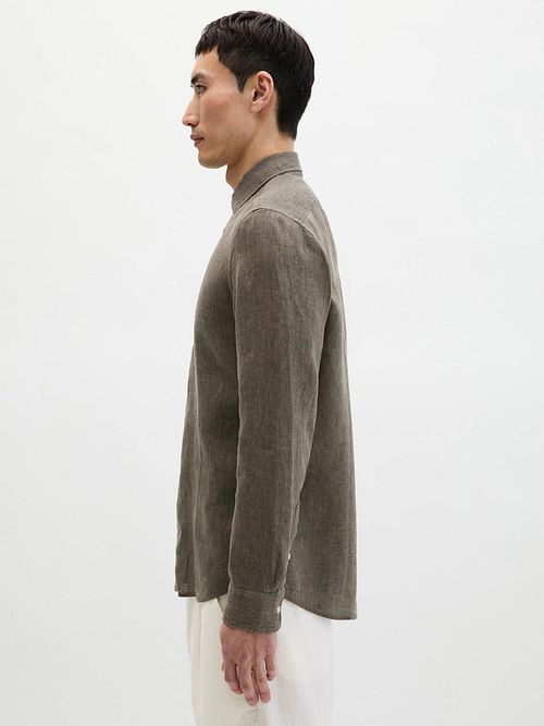 Marc O'Polo Overhemd Linnen Bruin Model / Zijkant