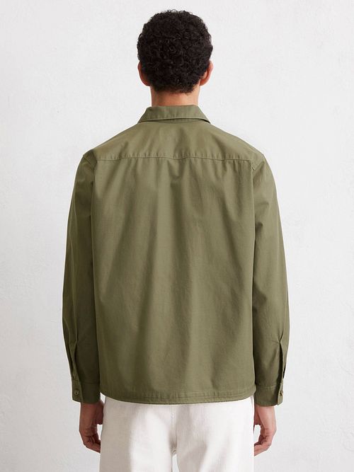 Marc O'Polo Overshirt Linnen Blend Olijfgroen Model / Achterkant