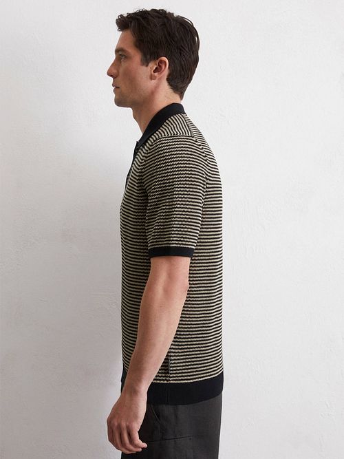 Marc O'Polo Stickad Pikétröja Randig Svart Beige Model / Zijkant