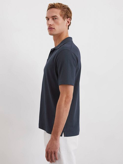 Marc O'Polo Poloshirt Riva Linen Blend Marineblå Model / Zijkant