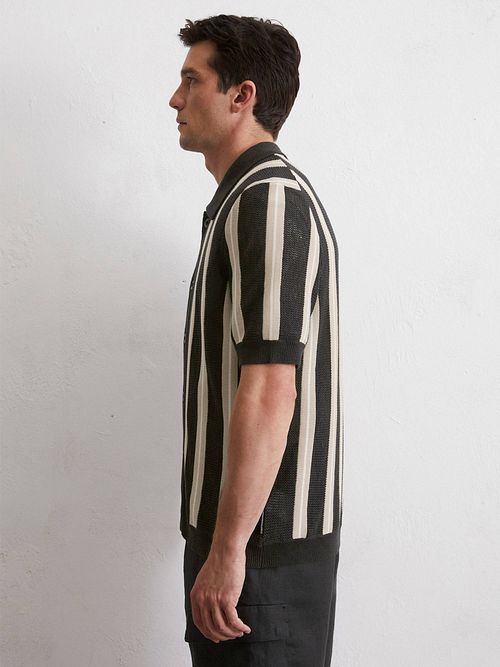 Marc O'Polo Stickat Virkat Skjorta Kortärmad Svart Model / Zijkant