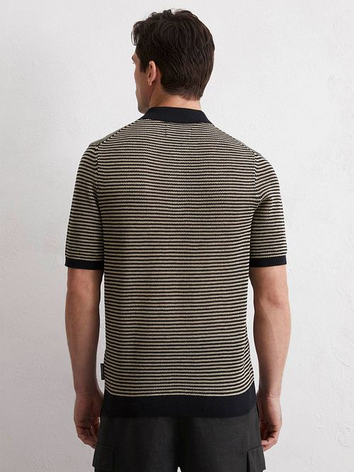 Marc O'Polo Stickad Pikétröja Randig Svart Beige Model / Achterkant