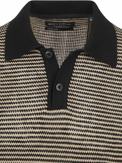 Marc O'Polo Strikket Poloshirt Striber Sort Beige Product / Detail