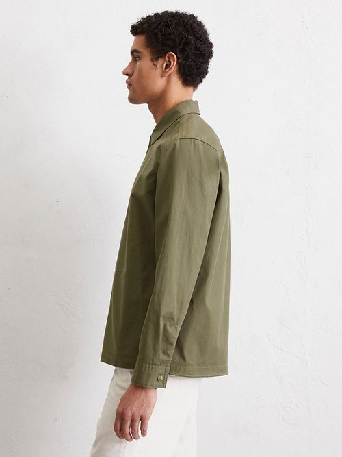 Marc O'Polo Overshirt Linnen Blend Olijfgroen Model / Zijkant