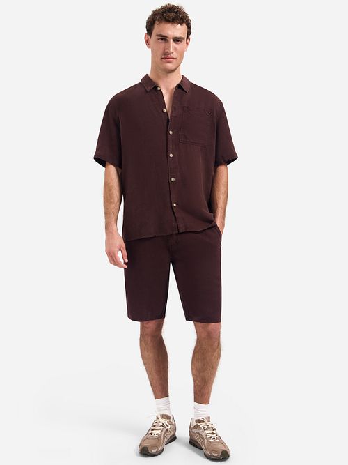 No Excess camicia a maniche corte in misto lino marrone Model / Voorkant