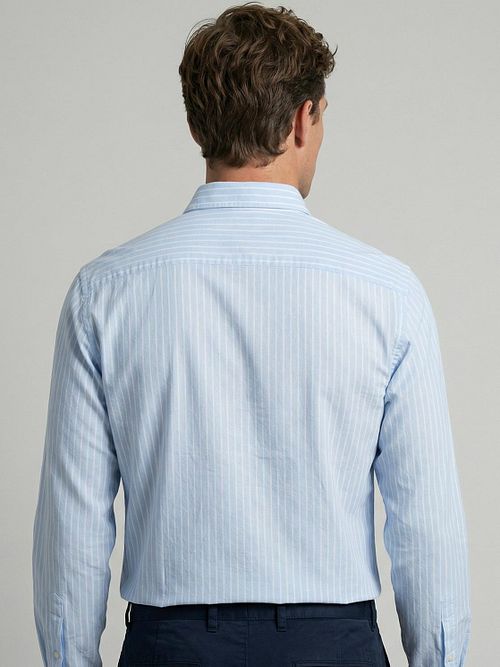 McGregor Chemise Cotton Linen Rayures Bleu Clair Model / Achterkant