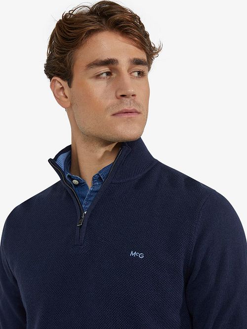 McGregor maglione Half Zip in misto merino strutturato navy Model / Detail