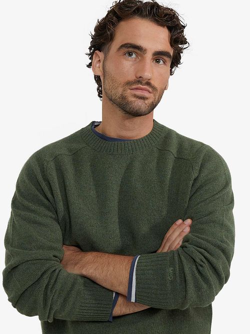 McGregor Pullover Lammwolle Melange Sage Grün Model / Detail