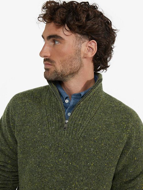 Sweter McGregor z półgolfem half zip, mieszanka wełny jagnięcej, oliwkowy Model / Detail