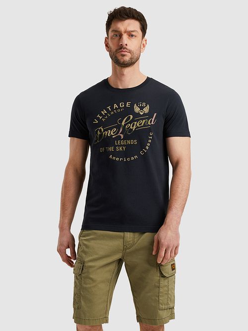 PME Legend T-Shirt Logotyp Konstverk Marinblå Model / Voorkant