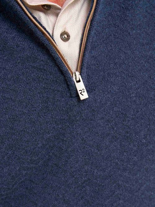 R2 Tröja Halvzip Vävstruktur Marinblå Model / Detail