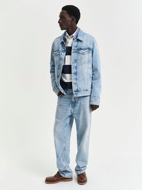 Gant Heavy Rugger Shield Polo Stripet Marineblå Hvit Model / Voorkant