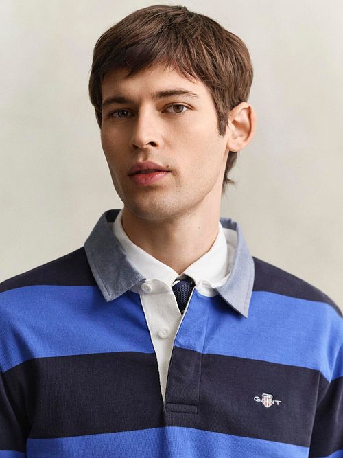 Gant Heavy Rugger Shield Polo Stripete Marine Royal Blue Model / Detail