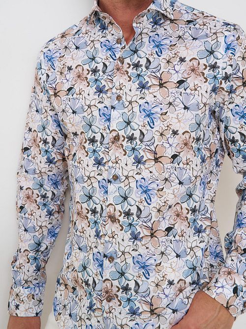 R2 Chemise Blend en Lin Flowers Bleu Beige Model / Voorkant