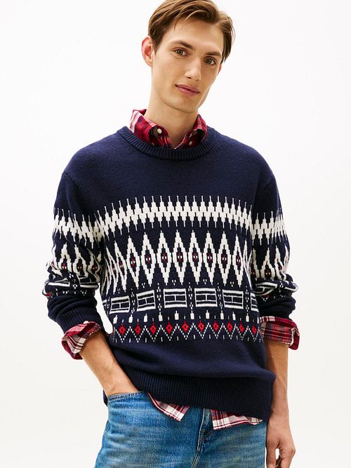 Tommy Hilfiger Maglione Fairisle con stampa Navy Model / Voorkant