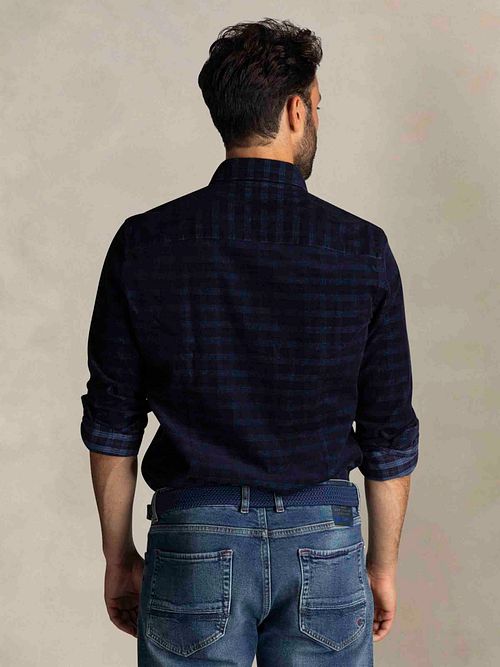 NZA Chemise Kauri Corduroy Marine A Carrreaux Model / Achterkant
