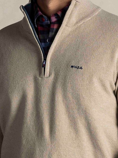 NZA Half Zip Sweater Christopher Melange Warm Beige Model / Detail