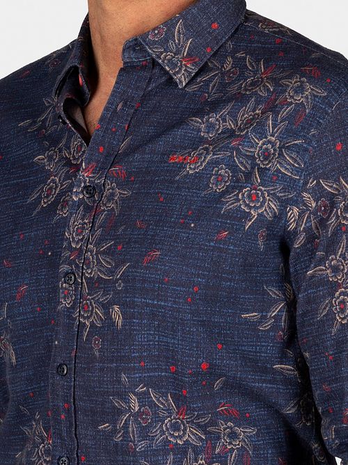 NZA Skjorta Gunner Print Navy Model / Detail