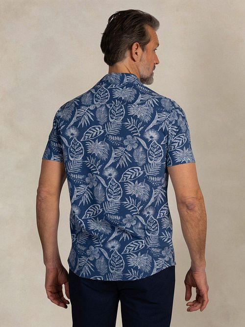 NZA Skjorte Kort Ærme Piqué Flower Print Blå Model / Achterkant