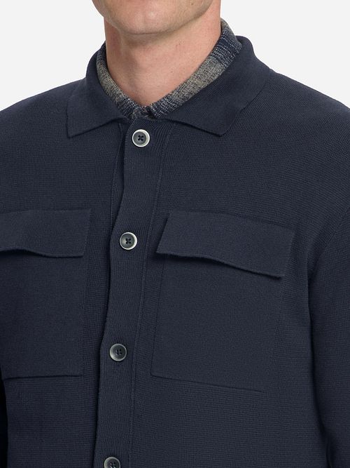 No Excess Cardigan Full Button Heavy Knit Navy Model / Detail