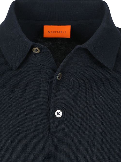 Koszulka polo Suitable Flat Knit z długim rękawem granatowa Product / Detail