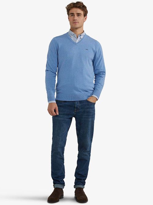 Sweter McGregor z wełną merynosów, z dekoltem w serek, w kolorze lodowego błękitu Model / Voorkant