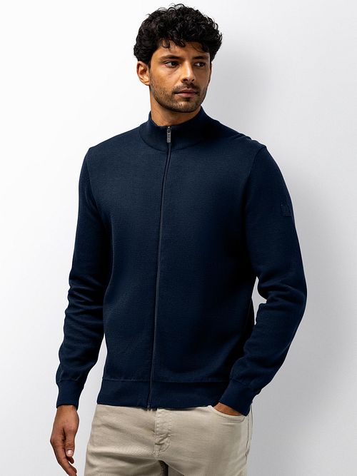 Sweter State of Art z krótkim zamkiem w kolorze granatowym Model / Voorkant