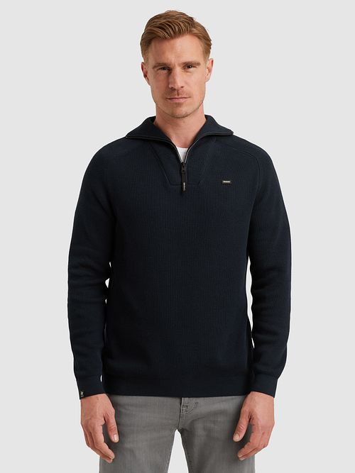 Vanguard sweter z półgolfem na suwak, struktura rib, granatowy Model / Zijkant