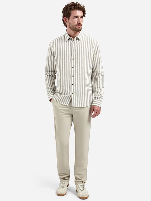No Excess Camisa Casual Algodón Y Lino Rayas Taupe Model / Voorkant