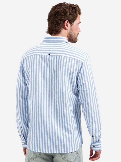 No Excess Camisa Casual Algodón Y Lino Rayas Azul Model / Achterkant