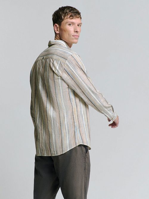No Excess Chemise Beige Rayé Model / Achterkant