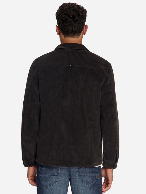 No Excess Overshirt Full Button Rib Sweat Brown Model / Achterkant