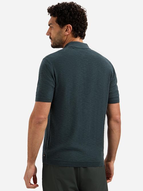 No Excess Knitted Slub Poloshirt Dark Steel Model / Achterkant