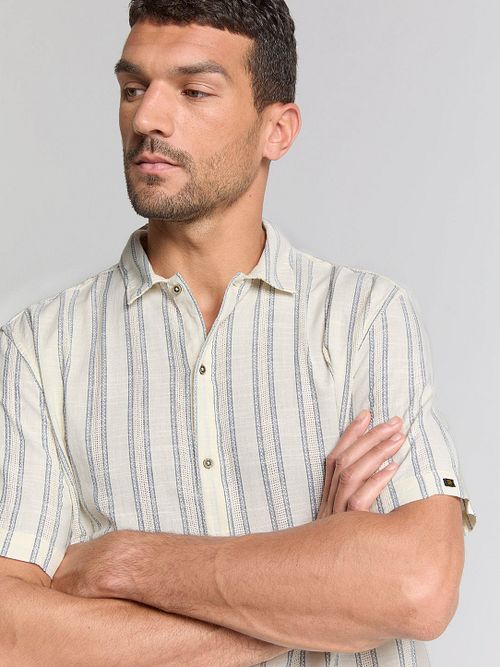 No Excess Short Sleeve Overhemd Streep Ecru Model / Voorkant