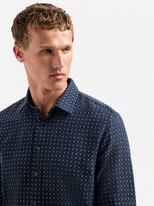 No Excess Overhemd Jacquard Print Navy Model / Voorkant