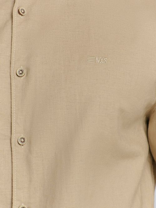 No Excess Overhemd Linnen Blend Beige Model / Detail