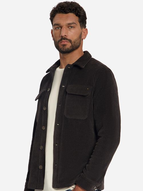 No Excess Overshirt Full Button Rib Sweat Brown Model / Voorkant