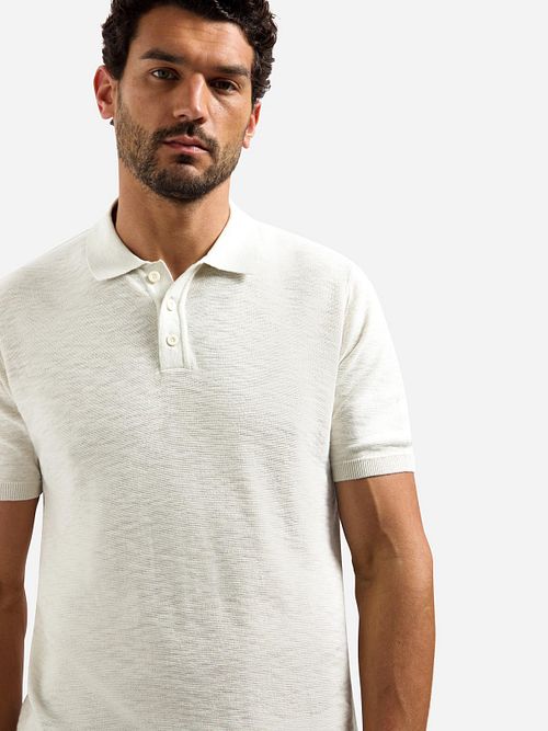 No Excess Stickad Polotröja i Slub Råvit Model / Voorkant