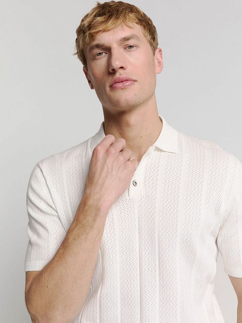 No Excess Strikket Poloshirt Off White Model / Voorkant