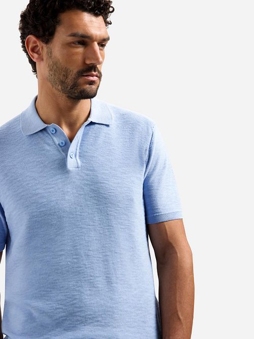No Excess Knitted Slub Poloshirt Lichtblauw Model / Voorkant